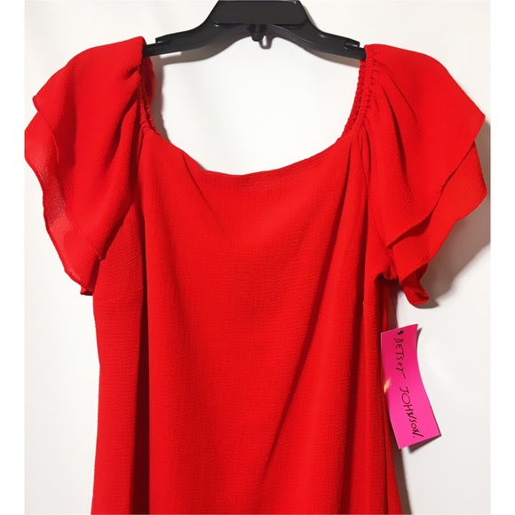 SOLD Betsey Johnson 10 12 Red Off Shoulder Dress - Picture 5 of 8