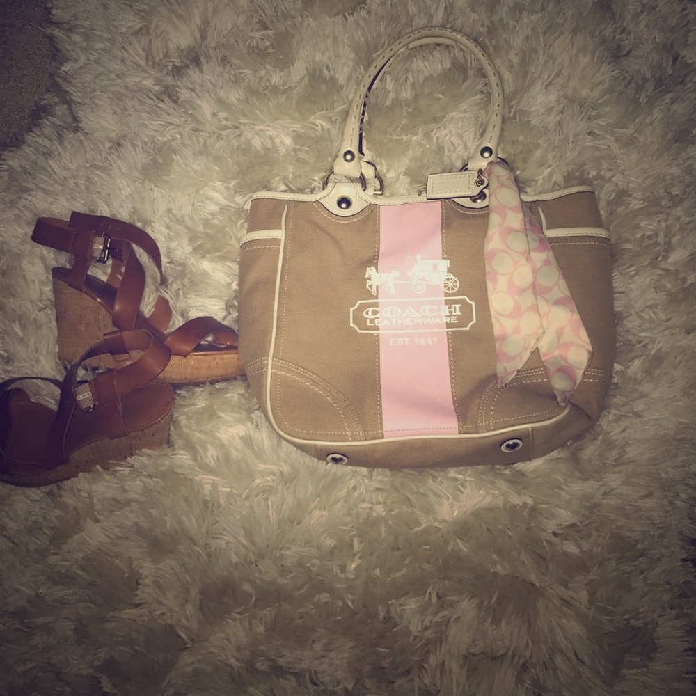 Coach khaki canvas tote