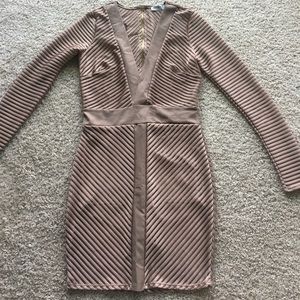 Fashion Nova Deep V Mocha Dress -M