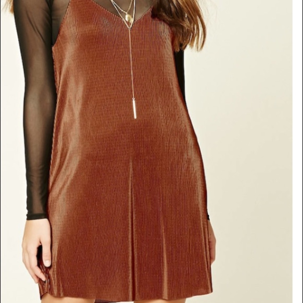 PLEATED BROWN SLIP DRESS
