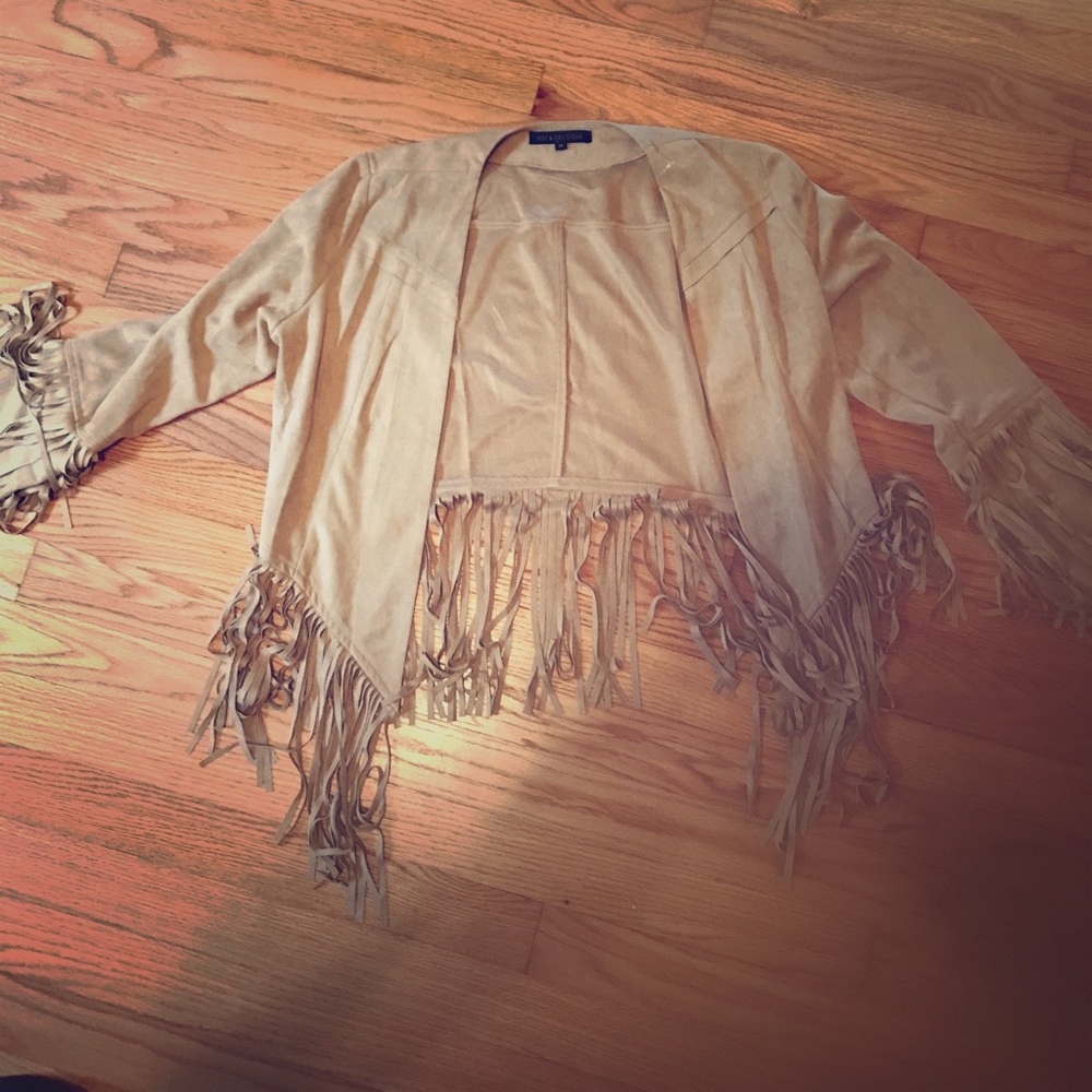 Fringed suede crop style open jacket