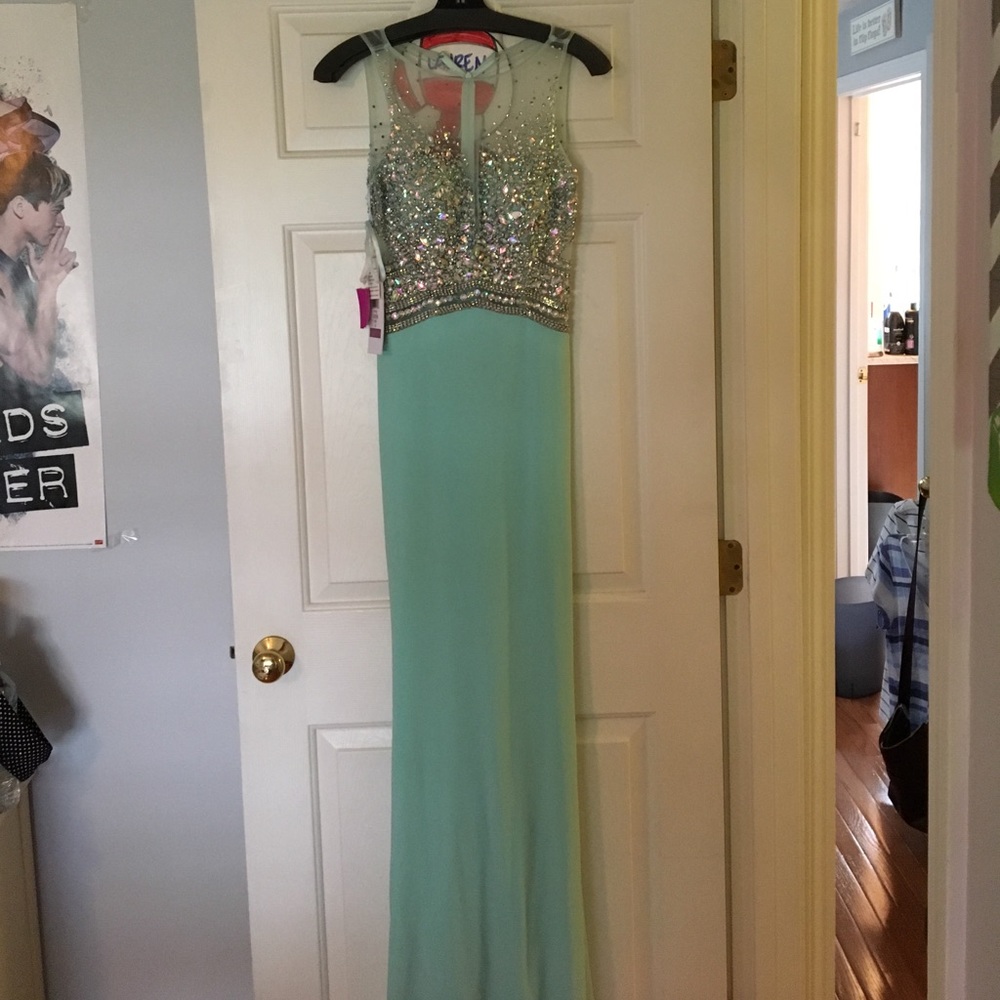 Mint long prom dress
