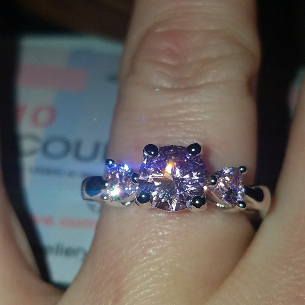Pink topaz sterling silver ring 18kt wg filled