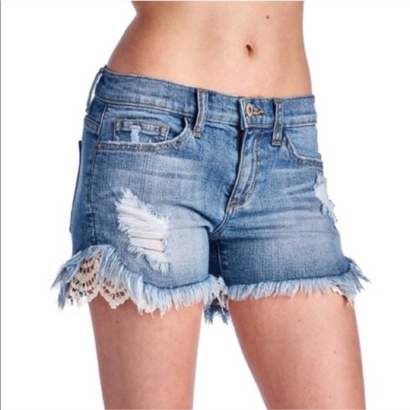 Bellanblue Shorts - 🆕AMBERLY distressed lace shorts - BLUE Bellanblue Shorts - 🆕AMBERLY distressed lace shorts - BLUE