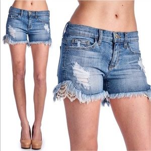 Bellanblue Shorts - 🆕AMBERLY distressed lace shorts - BLUE Bellanblue Shorts - 🆕AMBERLY distressed lace shorts - BLUE