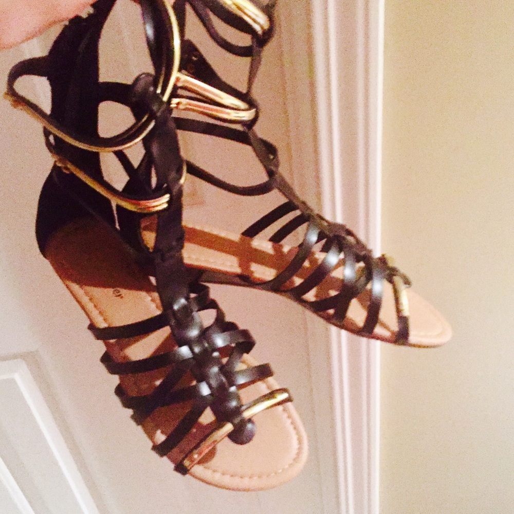 Black & Gold Gladiator Sandals
