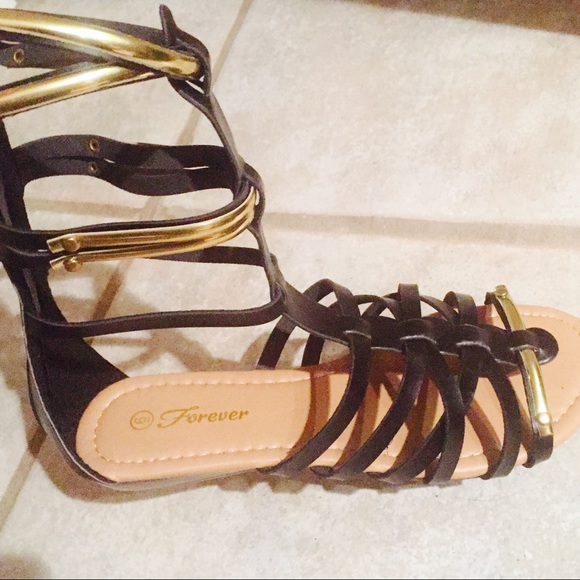 Black & Gold Gladiator Sandals - Picture 2 of 3