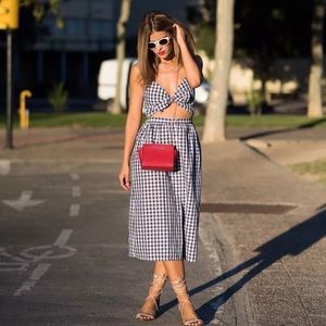 ZARA AW16 GINGHAM MIDI TIED FRONT DRESS 4043/258
