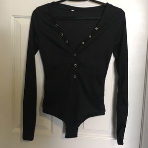 Sexy long sleeve button up black body suit