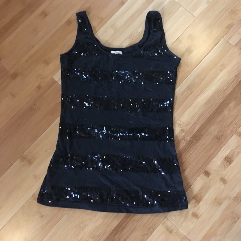 Black sequin striped tank