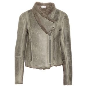 Helmut Lang distressed gray shearling moto jacket