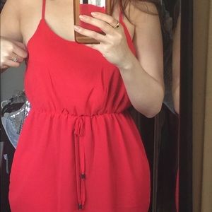 Red open back dress