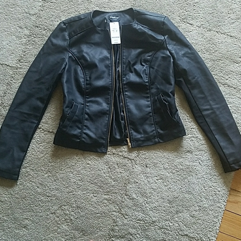 NWT S Black Leather Jacket w/ gold zipper