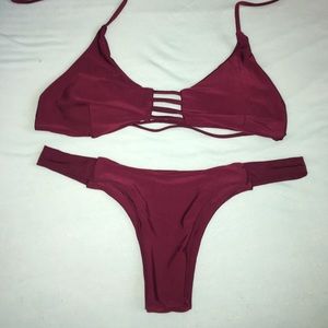 Sexy maroon strapped thong bikini