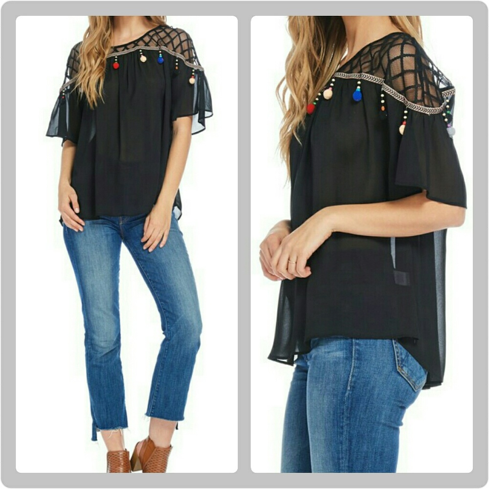 Cold Shoulder Pom Pom Shirt