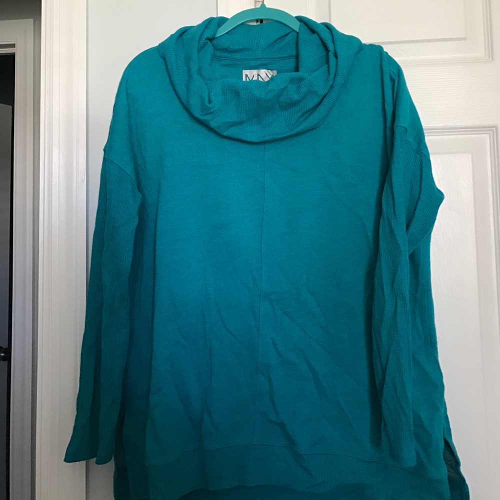 Cowl Neck Teal Performance Sweater