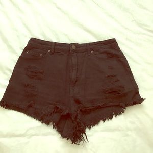 Black denim BDG high waisted cheeky shorts