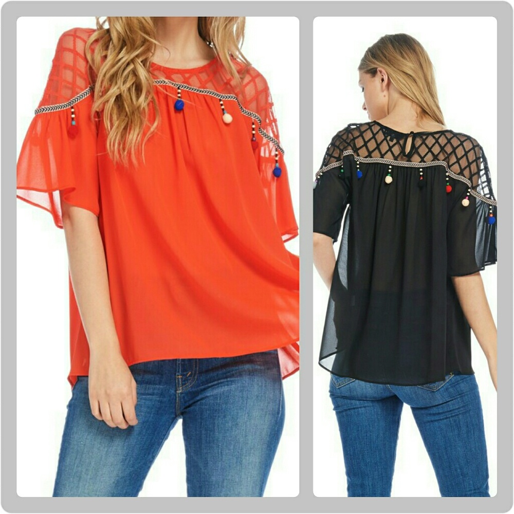 Cold Shoulder Pom Pom Top