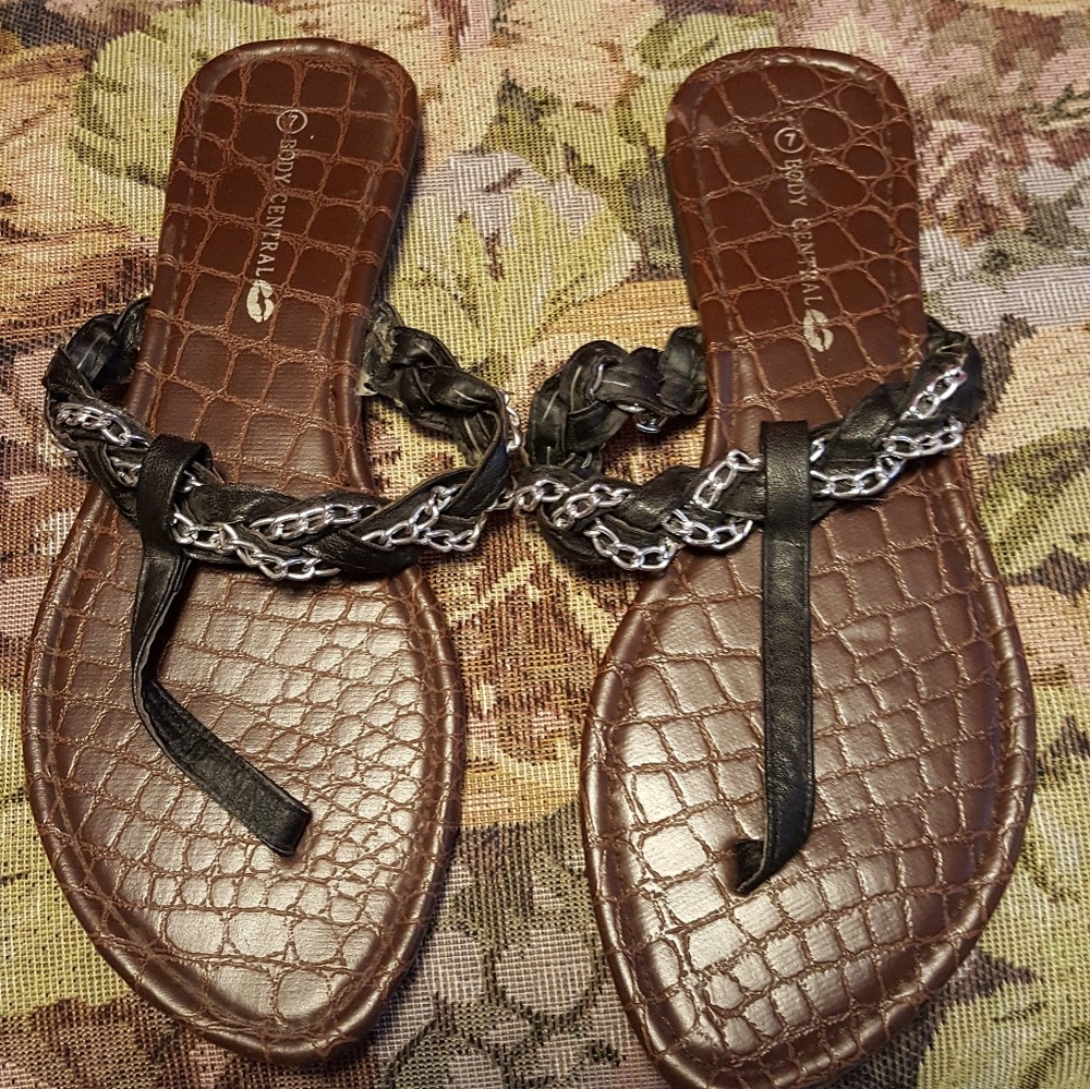 Black and silver chain sandals