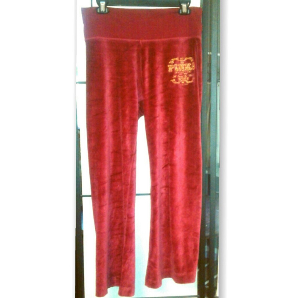 VS Love Pink Velour Burgundy Lounge Pants, Small