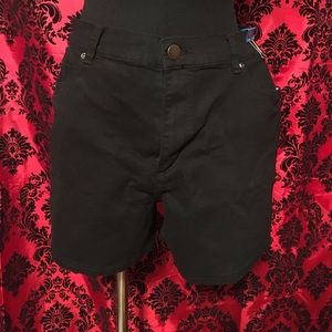 Black stretch denim high waisted shorts