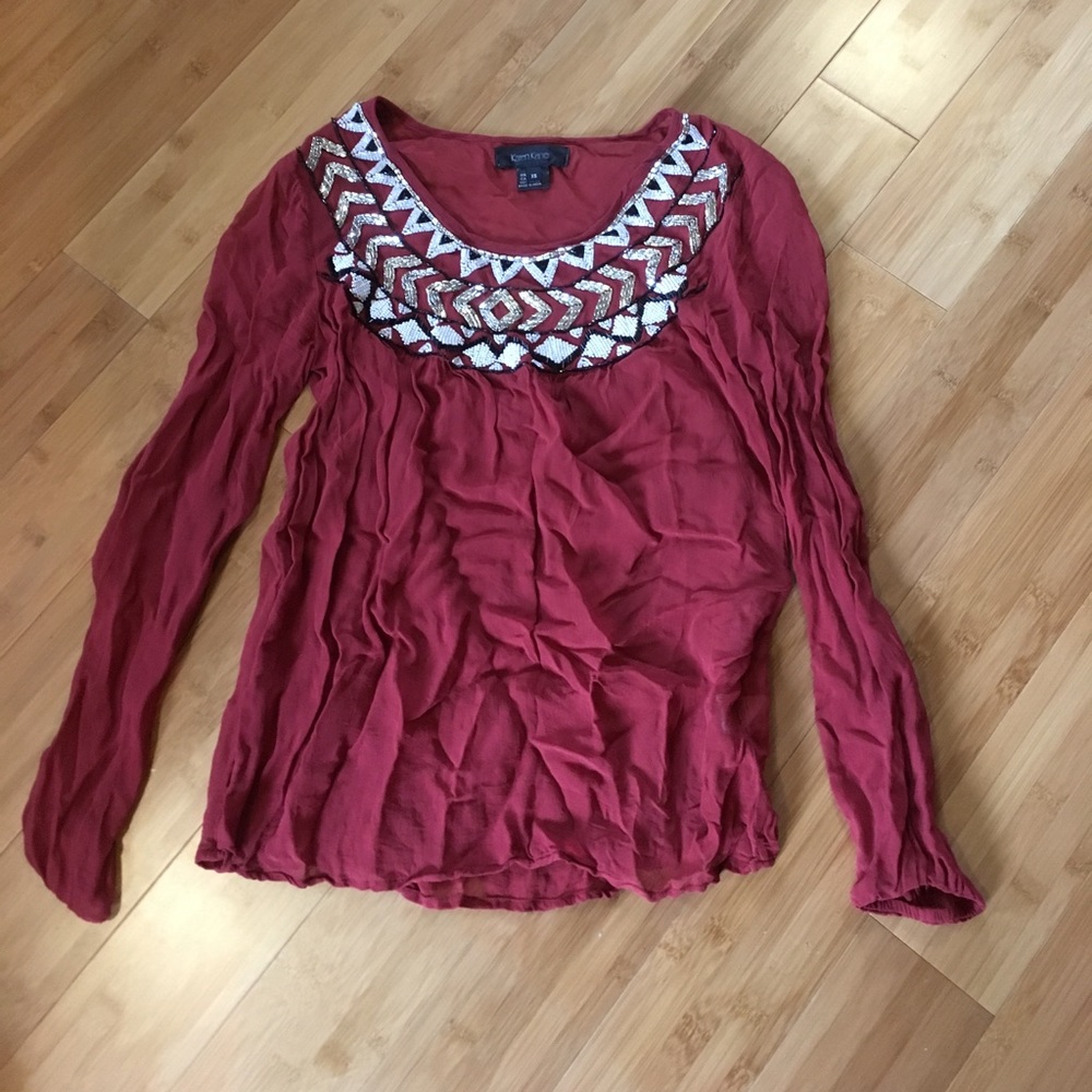 Sheer burnt orange/red beaded long sleeve.