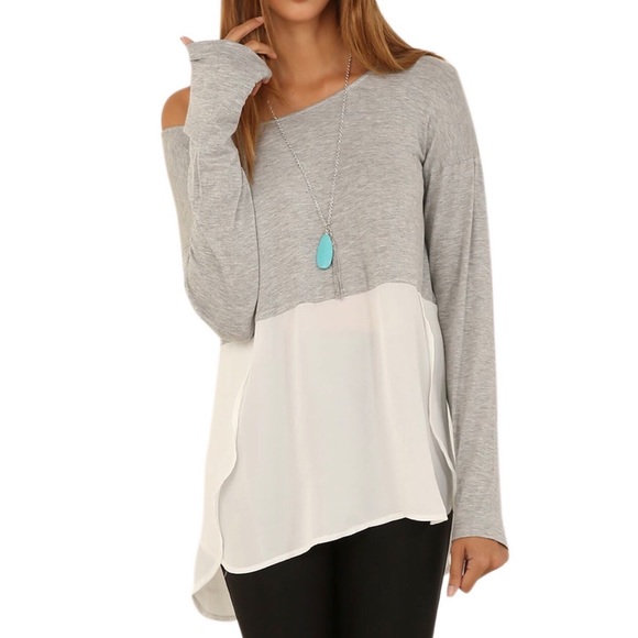 💥 Jersey Chiffon Split Side High Low Tunic Top - Picture 2 of 2