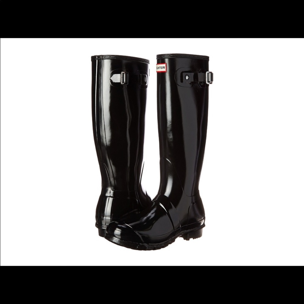 Black Gloss Tall Hunter Rain Boots sz 7