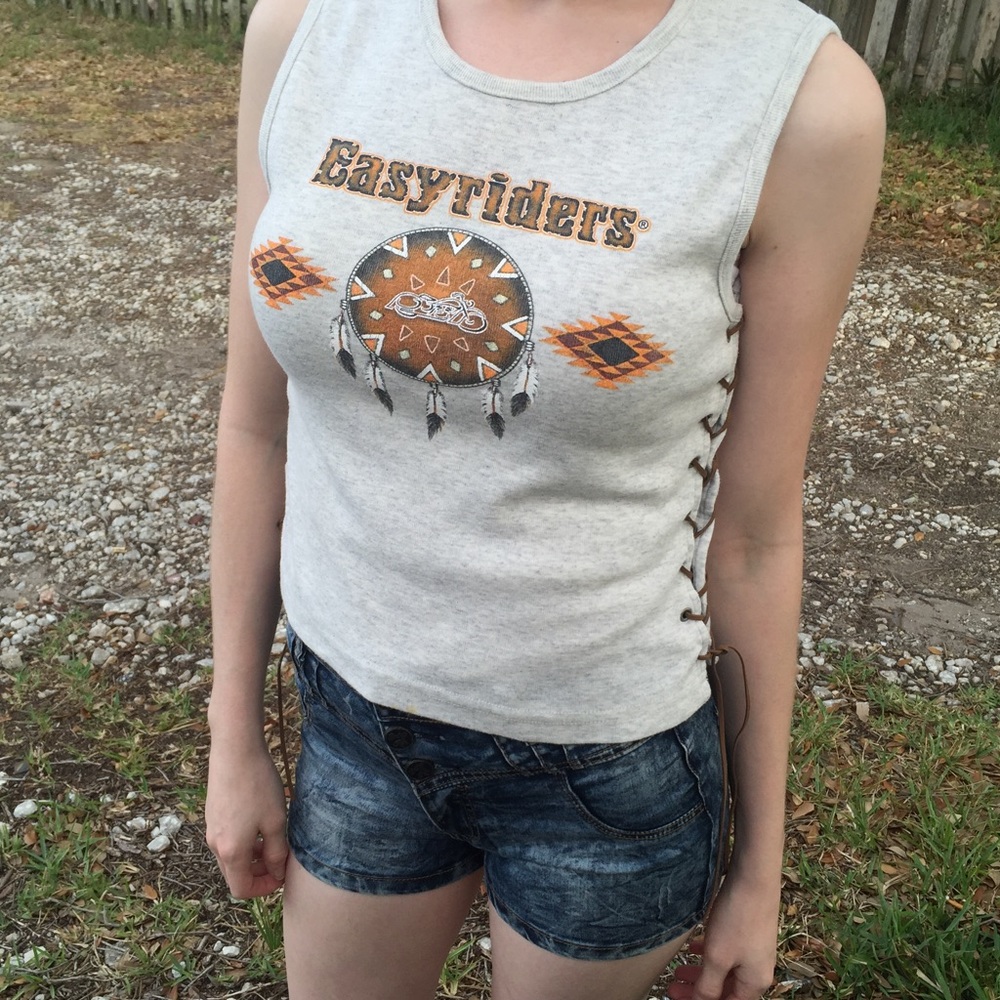 Vintage Easyriders biker tank with lace up sides