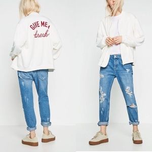 Zara Give Me a Break Bomber Jacket white small
