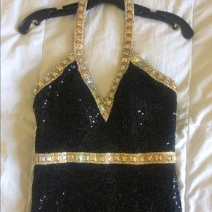 Formal black sparkle halter prom dress