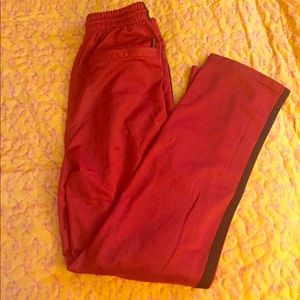 Drawstring athletic pants red black stripe sz 12