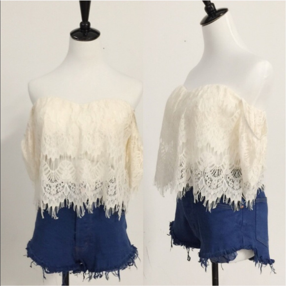 Lace Overlay Cold Shoulder Top M-XL