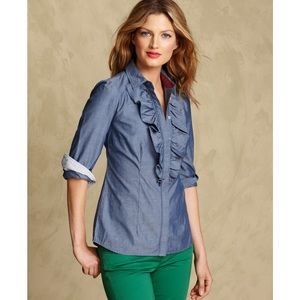 Tommy Hilfiger Chambray Ruffle Button Down