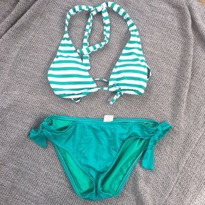 Turquoise striped Halter Bikini Set