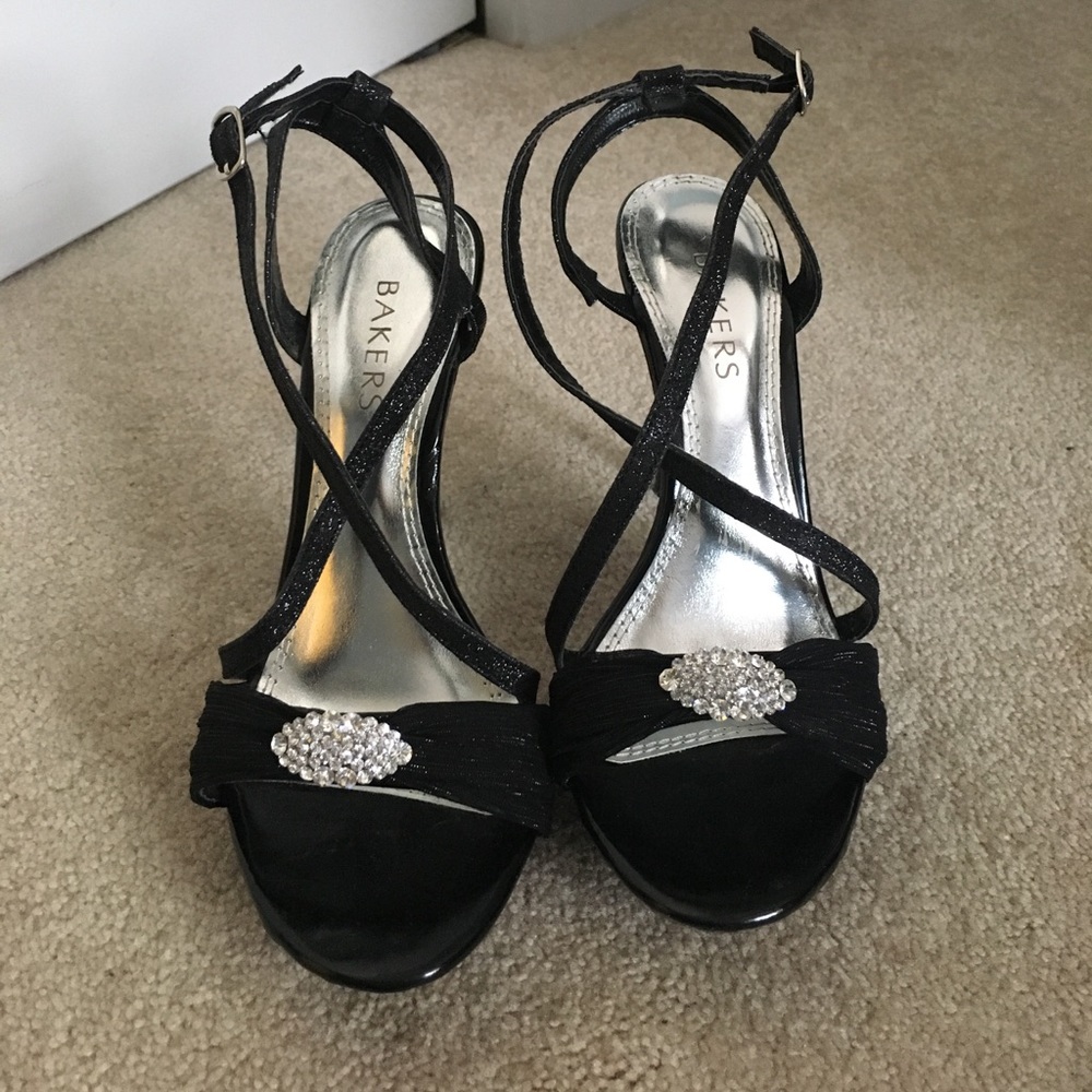 Black embellished heels