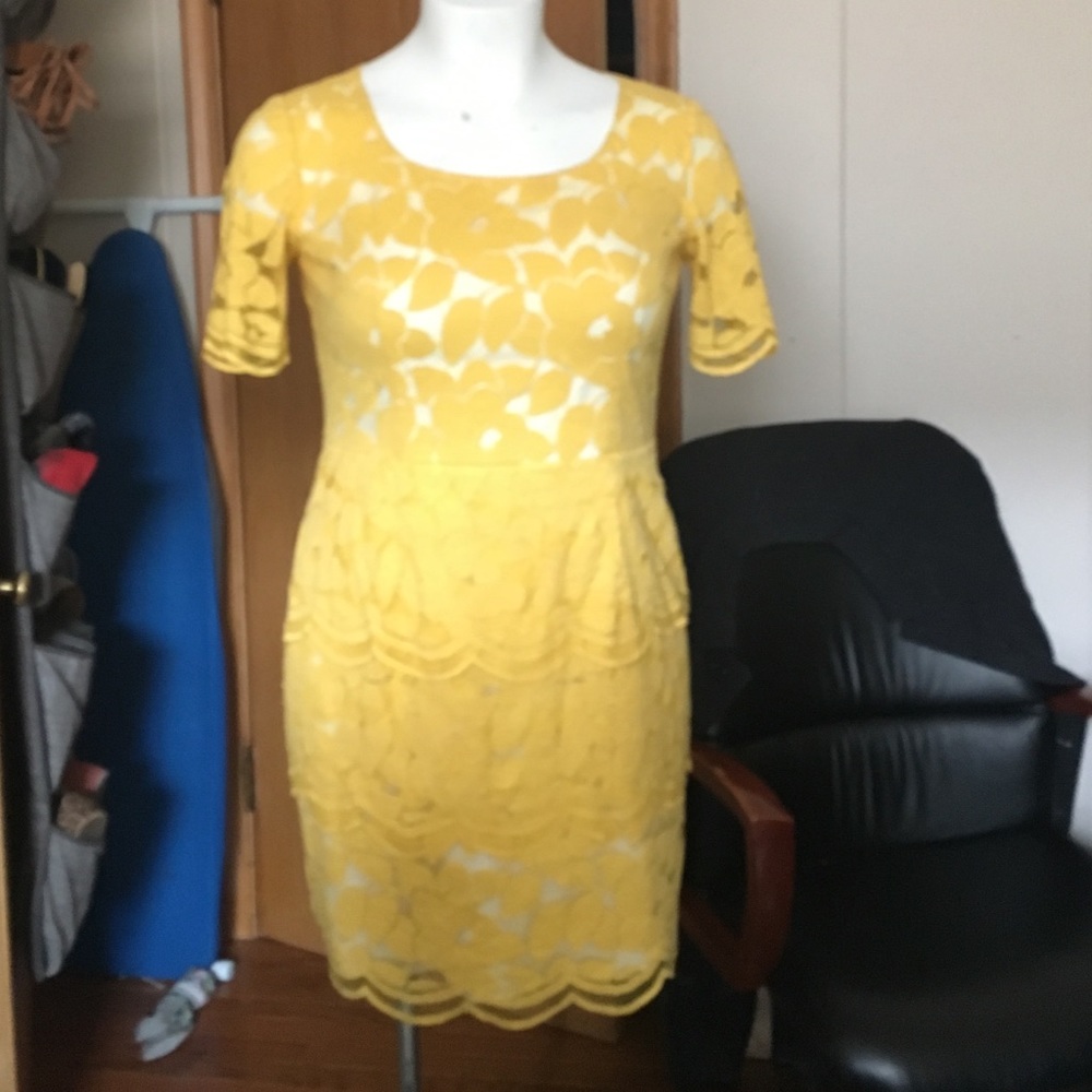 Beautiful yellow lace sheath dress