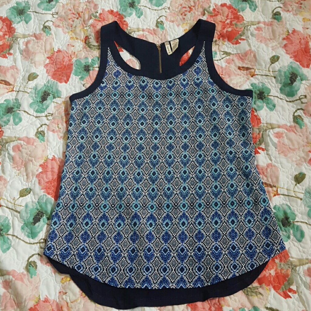 SOLD Gorgeous Blue Mixed Material Racer-Back Tank