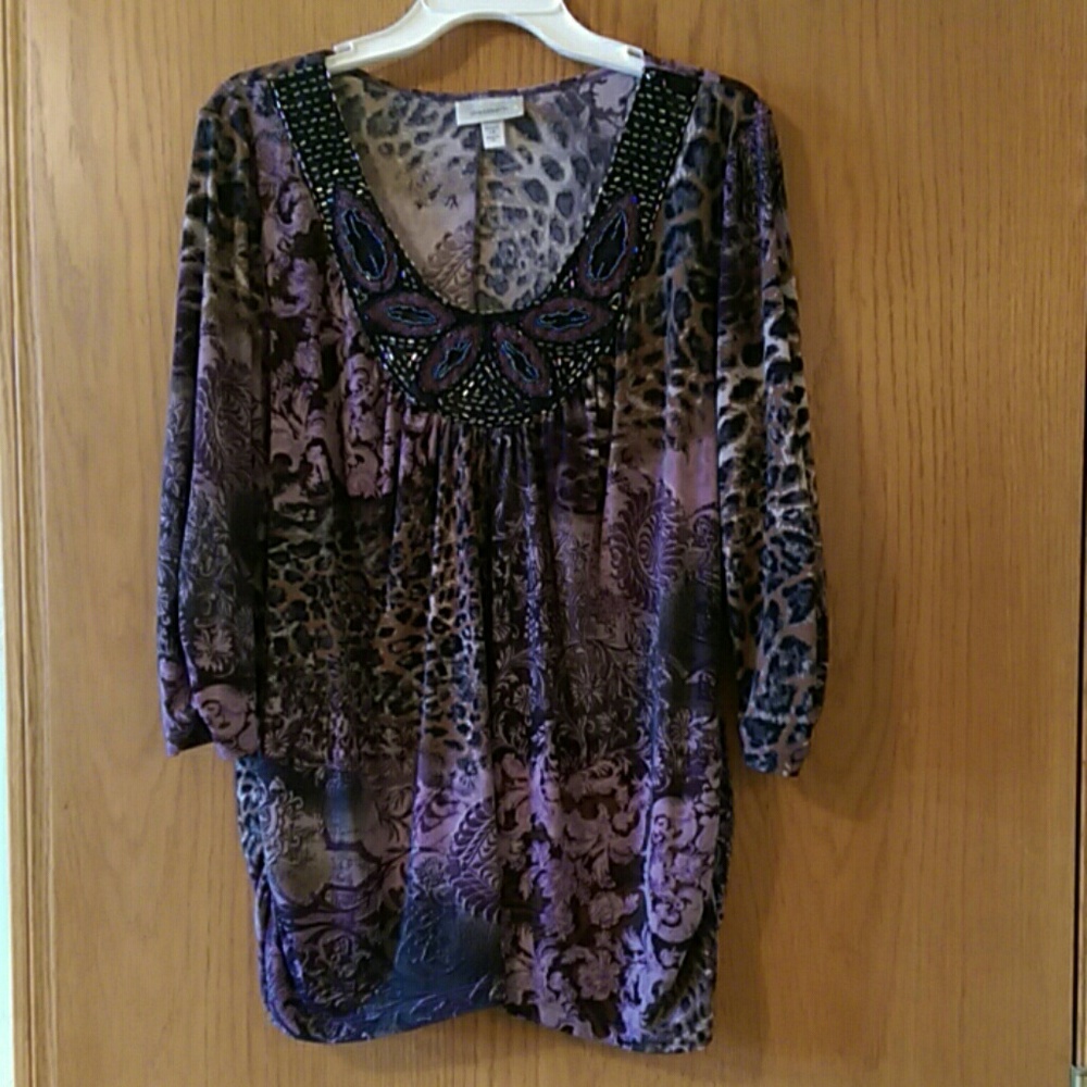 Beaded purple floral print top
