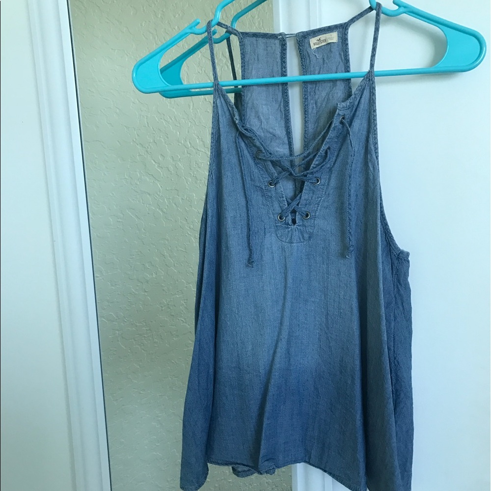 Lace up denim tank!