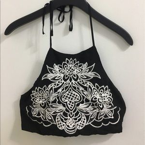 Embroidered halter crop top