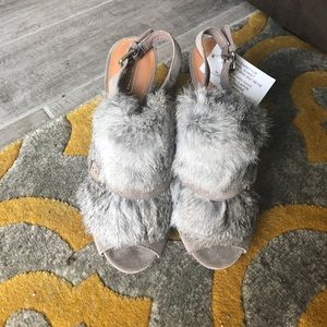 Coach Rabbit fur sling back pumps peep toe