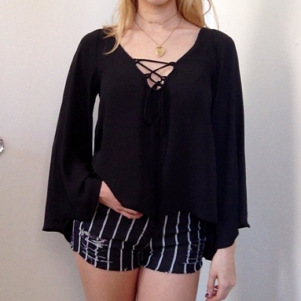 Brandy Melville Bell Sleeve Lace-up Top