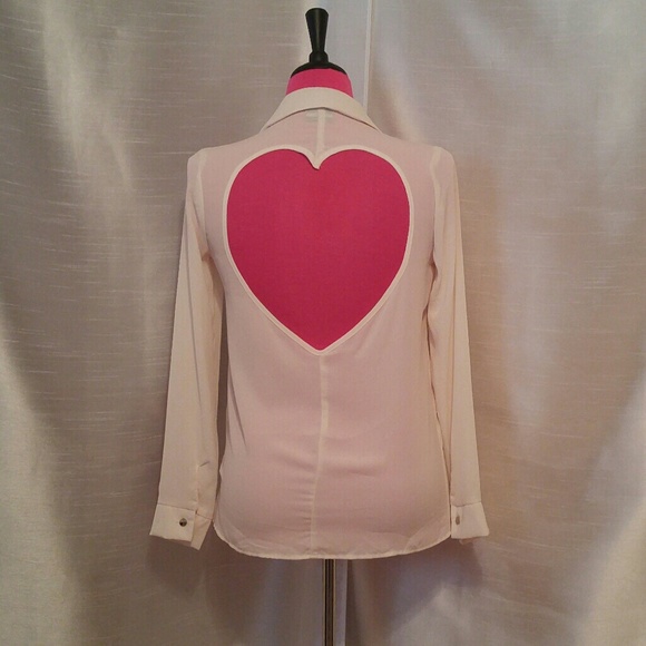 Super Cute Sheer Blouse w/ Heart Open Back - Picture 1 of 7
