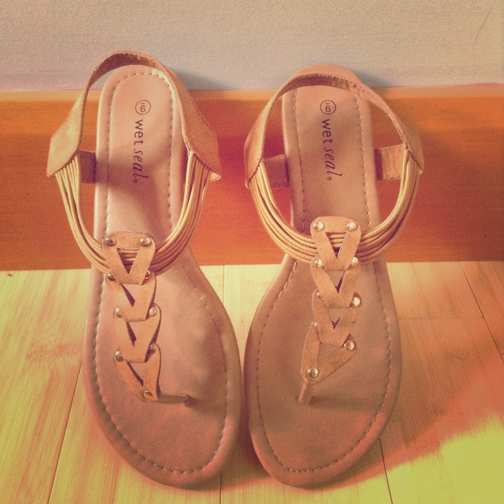 Faux brown leather sandals