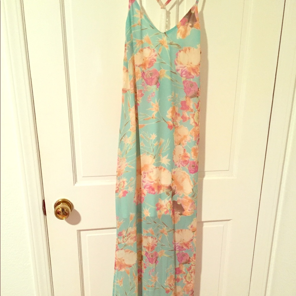 Sea green floral maxi dress