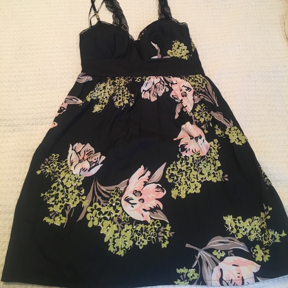 Black floral empire-waist dress w adjustable strap