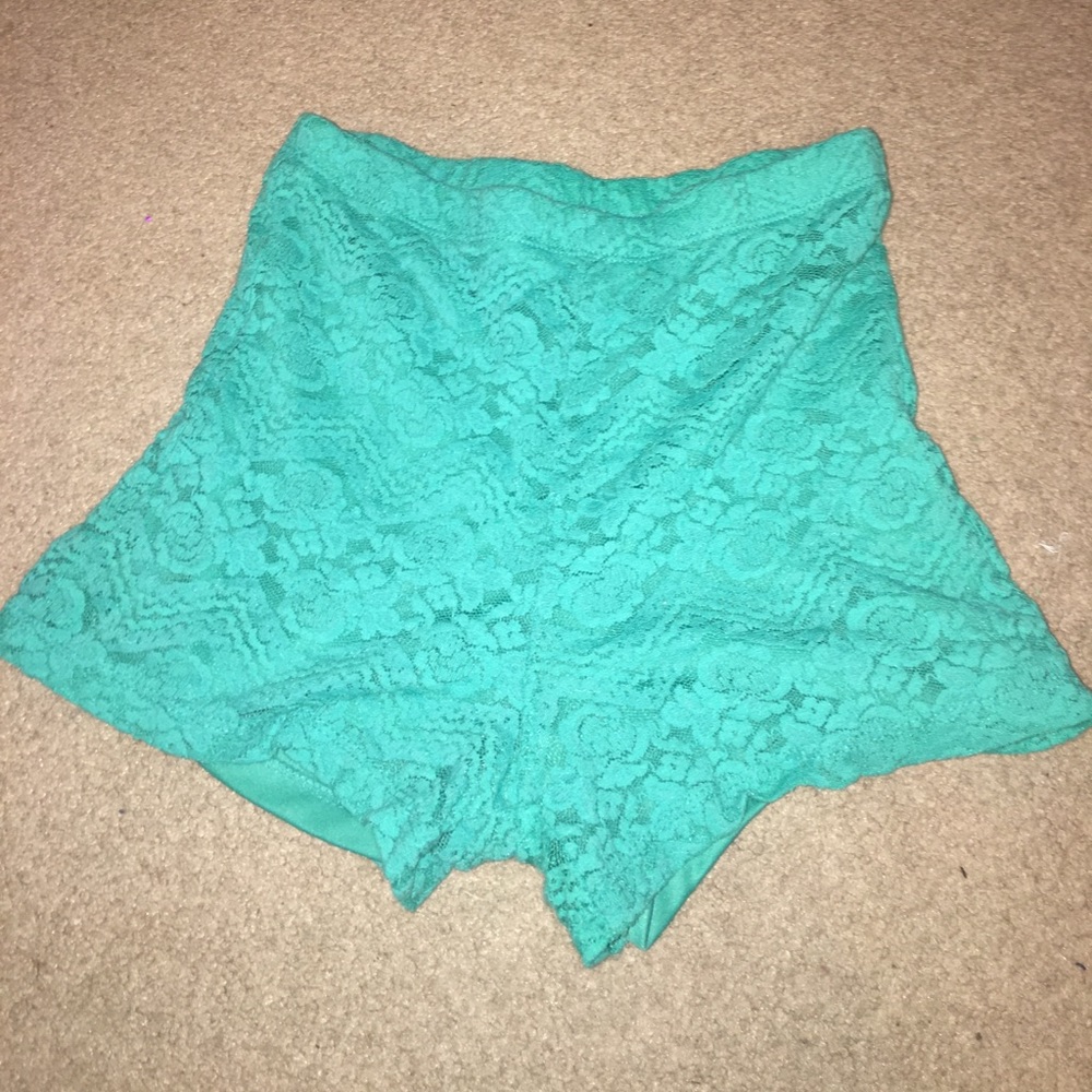 teal lace shorts