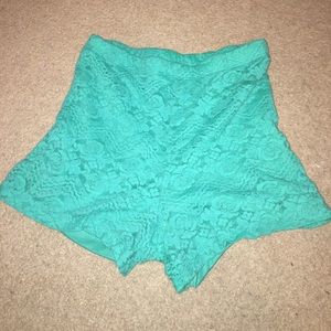 teal lace shorts