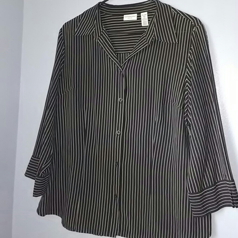 Casual Black Blouse with white pinstrips